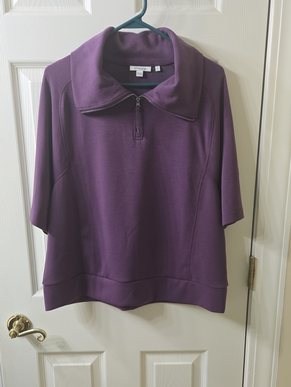 Chico's Purple Half-Zip Short Sleeve Sweatshirt